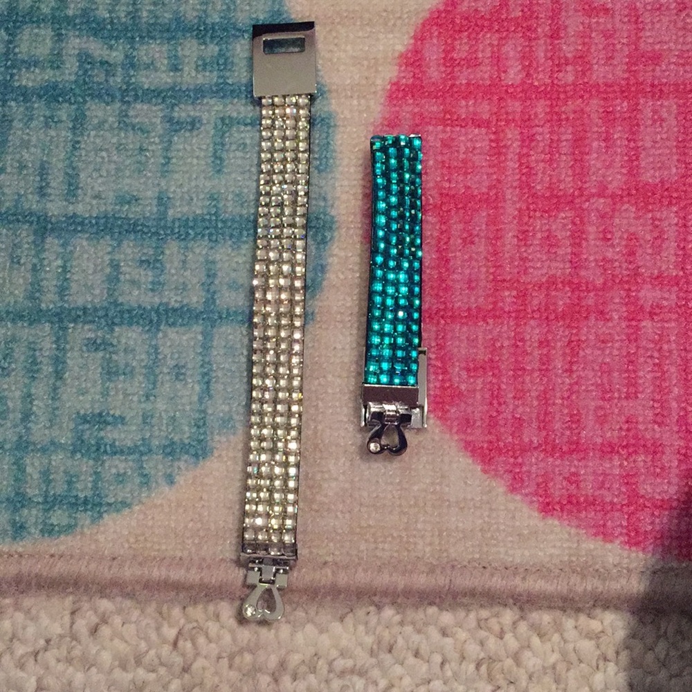 Silver and teal sparkly bracelets